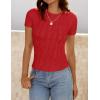 imageZESICA Womens Trendy Short Sleeve Sweater Shirts Spring Summer Cable Knit Pullover TopsRed