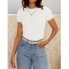 imageZESICA Womens Trendy Short Sleeve Sweater Shirts Spring Summer Cable Knit Pullover TopsWhite
