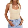 imageZESICA Womens Halter Tank Top 2025 Summer Sleeveless Scoop Neck Backless Shirts Slim Fitted Casual Ruched Crop TopsApricot