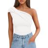 imageZESICA Womens One Shoulder Tank Tops 2025 Summer Sleeveless Going Out T Shirts Knit Slim Fit Fashion Tee TopWhite