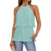 imageZESICA Womens Summer Halter Tank Tops Casual Sleeveless Ruffle Tiered Layered Chiffon Flowy Blouse ShirtsSage