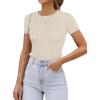 imageZESICA Womens Trendy Short Sleeve Sweater Shirts Spring Summer Cable Knit Pullover TopsApricot