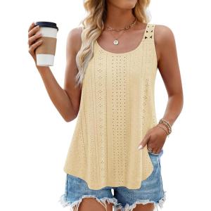 imageZESICA Womens Summer Eyelet Tank Tops Loose Trendy Scoop Neck Sleeveless Flowy ShirtsYellow