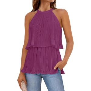 imageZESICA Womens Summer Halter Tank Tops Casual Sleeveless Ruffle Tiered Layered Chiffon Flowy Blouse ShirtsEggplant