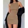 imageZESICA Womens 2025 Summer Mini Bodycon Dress Trendy Fashion Crew Neck Sleeveless Slim Fit Short DressesKhaki