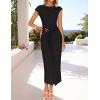 imageZESICA Womens 2025 Summer Mock Neck Casual Bodycon Dress Cap Sleeve Elegant Cocktail Party Long Midi DressesBlack