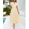 imageZESICA Womens 2025 Summer Puff Short Sleeve Midi Dress V Neck Floral Textured Ruffle Flowy Beach Party DressesApricot