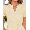 imageZESICA Womens 2025 Summer Puff Short Sleeve Midi Dress V Neck Floral Textured Ruffle Flowy Beach Party DressesApricot
