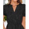 imageZESICA Womens 2025 Summer Puff Short Sleeve Midi Dress V Neck Floral Textured Ruffle Flowy Beach Party DressesBlack