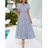 imageZESICA Womens 2025 Summer Puff Short Sleeve Midi Dress V Neck Floral Textured Ruffle Flowy Beach Party DressesDustyblue