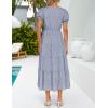 imageZESICA Womens 2025 Summer Puff Short Sleeve Midi Dress V Neck Floral Textured Ruffle Flowy Beach Party DressesDustyblue