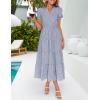 imageZESICA Womens 2025 Summer Puff Short Sleeve Midi Dress V Neck Floral Textured Ruffle Flowy Beach Party DressesDustyblue