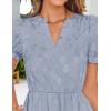imageZESICA Womens 2025 Summer Puff Short Sleeve Midi Dress V Neck Floral Textured Ruffle Flowy Beach Party DressesDustyblue