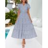imageZESICA Womens 2025 Summer Puff Short Sleeve Midi Dress V Neck Floral Textured Ruffle Flowy Beach Party DressesDustyblue