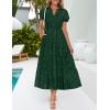 imageZESICA Womens 2025 Summer Puff Short Sleeve Midi Dress V Neck Floral Textured Ruffle Flowy Beach Party DressesGreen