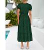 imageZESICA Womens 2025 Summer Puff Short Sleeve Midi Dress V Neck Floral Textured Ruffle Flowy Beach Party DressesGreen