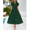 imageZESICA Womens 2025 Summer Puff Short Sleeve Midi Dress V Neck Floral Textured Ruffle Flowy Beach Party DressesGreen