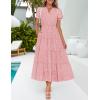 imageZESICA Womens 2025 Summer Puff Short Sleeve Midi Dress V Neck Floral Textured Ruffle Flowy Beach Party DressesPink