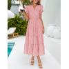 imageZESICA Womens 2025 Summer Puff Short Sleeve Midi Dress V Neck Floral Textured Ruffle Flowy Beach Party DressesPink