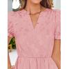 imageZESICA Womens 2025 Summer Puff Short Sleeve Midi Dress V Neck Floral Textured Ruffle Flowy Beach Party DressesPink