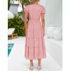 imageZESICA Womens 2025 Summer Puff Short Sleeve Midi Dress V Neck Floral Textured Ruffle Flowy Beach Party DressesPink