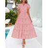 imageZESICA Womens 2025 Summer Puff Short Sleeve Midi Dress V Neck Floral Textured Ruffle Flowy Beach Party DressesPink
