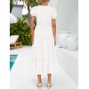 imageZESICA Womens 2025 Summer Puff Short Sleeve Midi Dress V Neck Floral Textured Ruffle Flowy Beach Party DressesWhite