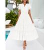 imageZESICA Womens 2025 Summer Puff Short Sleeve Midi Dress V Neck Floral Textured Ruffle Flowy Beach Party DressesWhite