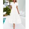 imageZESICA Womens 2025 Summer Puff Short Sleeve Midi Dress V Neck Floral Textured Ruffle Flowy Beach Party DressesWhite