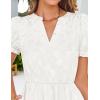 imageZESICA Womens 2025 Summer Puff Short Sleeve Midi Dress V Neck Floral Textured Ruffle Flowy Beach Party DressesWhite