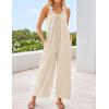 imageZESICA Womens Sleeveless V Neck Jumpsuits Summer Casual Loose One Piece Overalls Oversized Wide Leg Rompers with PocketsApricot