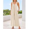 imageZESICA Womens Sleeveless V Neck Jumpsuits Summer Casual Loose One Piece Overalls Oversized Wide Leg Rompers with PocketsApricot