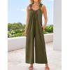 imageZESICA Womens Sleeveless V Neck Jumpsuits Summer Casual Loose One Piece Overalls Oversized Wide Leg Rompers with PocketsArmy