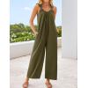 imageZESICA Womens Sleeveless V Neck Jumpsuits Summer Casual Loose One Piece Overalls Oversized Wide Leg Rompers with PocketsArmy