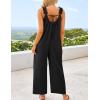 imageZESICA Womens Sleeveless V Neck Jumpsuits Summer Casual Loose One Piece Overalls Oversized Wide Leg Rompers with PocketsBlack