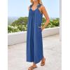 imageZESICA Womens Sleeveless V Neck Jumpsuits Summer Casual Loose One Piece Overalls Oversized Wide Leg Rompers with PocketsBlue