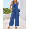 imageZESICA Womens Sleeveless V Neck Jumpsuits Summer Casual Loose One Piece Overalls Oversized Wide Leg Rompers with PocketsBlue