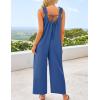 imageZESICA Womens Sleeveless V Neck Jumpsuits Summer Casual Loose One Piece Overalls Oversized Wide Leg Rompers with PocketsBlue