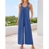 imageZESICA Womens Sleeveless V Neck Jumpsuits Summer Casual Loose One Piece Overalls Oversized Wide Leg Rompers with PocketsBlue