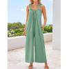 imageZESICA Womens Sleeveless V Neck Jumpsuits Summer Casual Loose One Piece Overalls Oversized Wide Leg Rompers with PocketsGreen