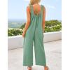 imageZESICA Womens Sleeveless V Neck Jumpsuits Summer Casual Loose One Piece Overalls Oversized Wide Leg Rompers with PocketsGreen