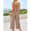 imageZESICA Womens Sleeveless V Neck Jumpsuits Summer Casual Loose One Piece Overalls Oversized Wide Leg Rompers with PocketsKhaki