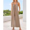 imageZESICA Womens Sleeveless V Neck Jumpsuits Summer Casual Loose One Piece Overalls Oversized Wide Leg Rompers with PocketsKhaki
