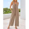 imageZESICA Womens Sleeveless V Neck Jumpsuits Summer Casual Loose One Piece Overalls Oversized Wide Leg Rompers with PocketsKhaki