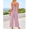 imageZESICA Womens Sleeveless V Neck Jumpsuits Summer Casual Loose One Piece Overalls Oversized Wide Leg Rompers with PocketsPink