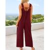 imageZESICA Womens Sleeveless V Neck Jumpsuits Summer Casual Loose One Piece Overalls Oversized Wide Leg Rompers with PocketsWine