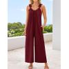 imageZESICA Womens Sleeveless V Neck Jumpsuits Summer Casual Loose One Piece Overalls Oversized Wide Leg Rompers with PocketsWine