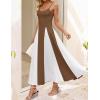 imageZESICA Womens Spaghetti Strap Maxi Dress 2025 Summer Sleeveless Color Block A Line Flowy Party DressesBrown
