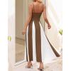 imageZESICA Womens Spaghetti Strap Maxi Dress 2025 Summer Sleeveless Color Block A Line Flowy Party DressesBrown
