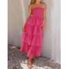 imageZESICA Womens Summer Boho Strapless Maxi Dress 2025 Casual Sleeveless Off Shoulder Smocked Tiered Beach Long SundressHot Pink
